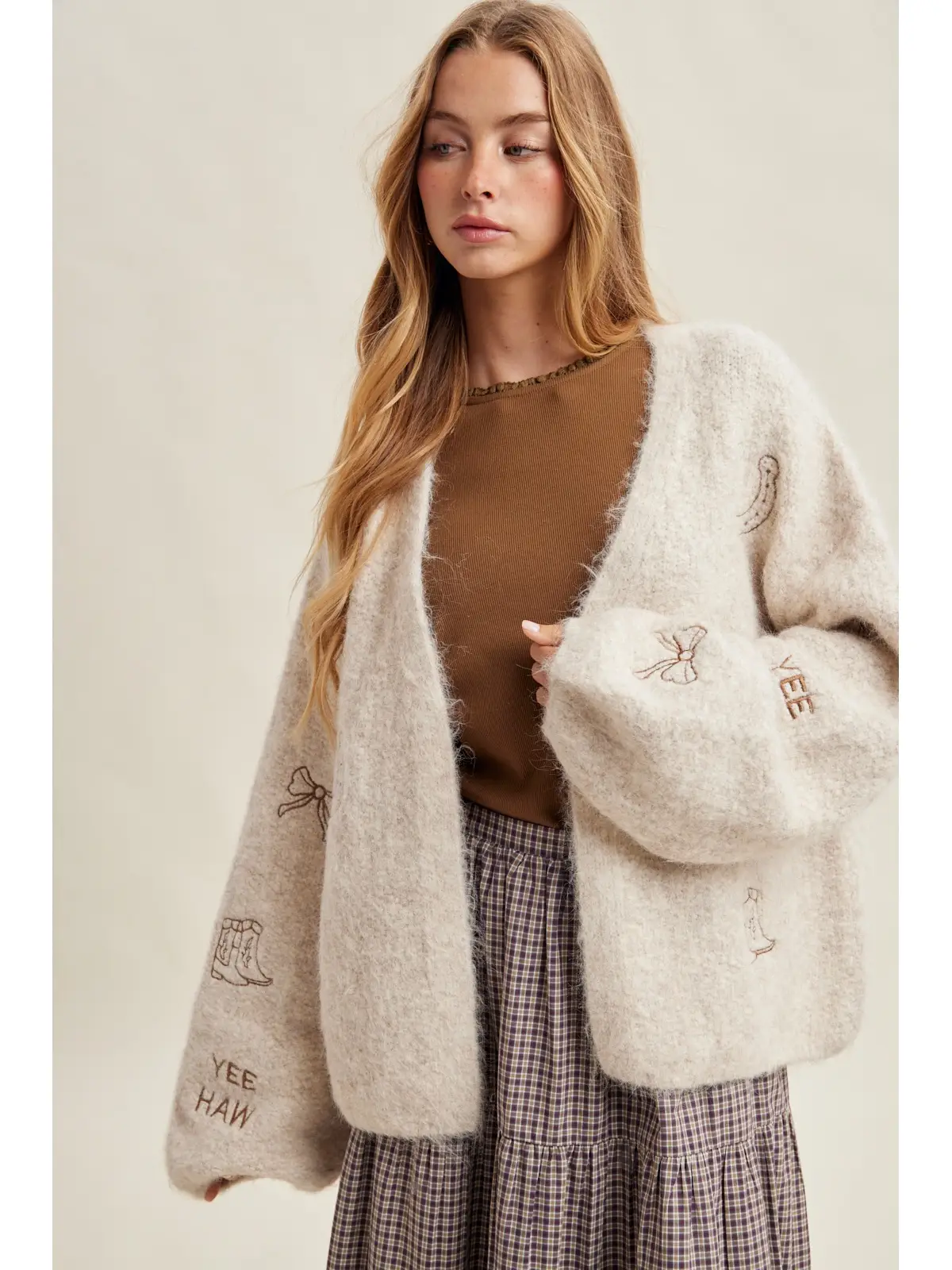 Embroidered Fuzzy Cardigan